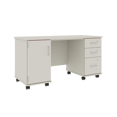 Mobile Teacher Desk With BBF Locking Storage Drawers & Side Cabinet