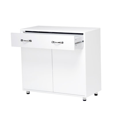 White Two Door Side Table: Functional Cabinet For Living, Entryway, Kitchen, Bedroom. Quality Painting & E1 Material. Simple Design With Fluent Lines. Assembly Required. Safe Legs Rubber Pad. Soft