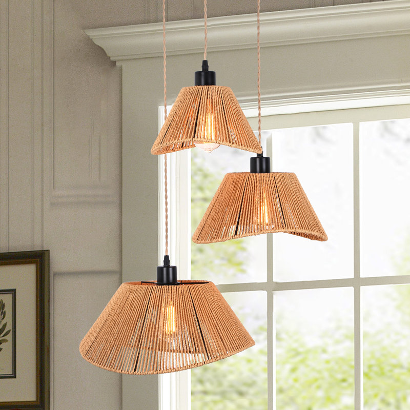 Luminaire suspendu en rotin à 3 lumières Nia