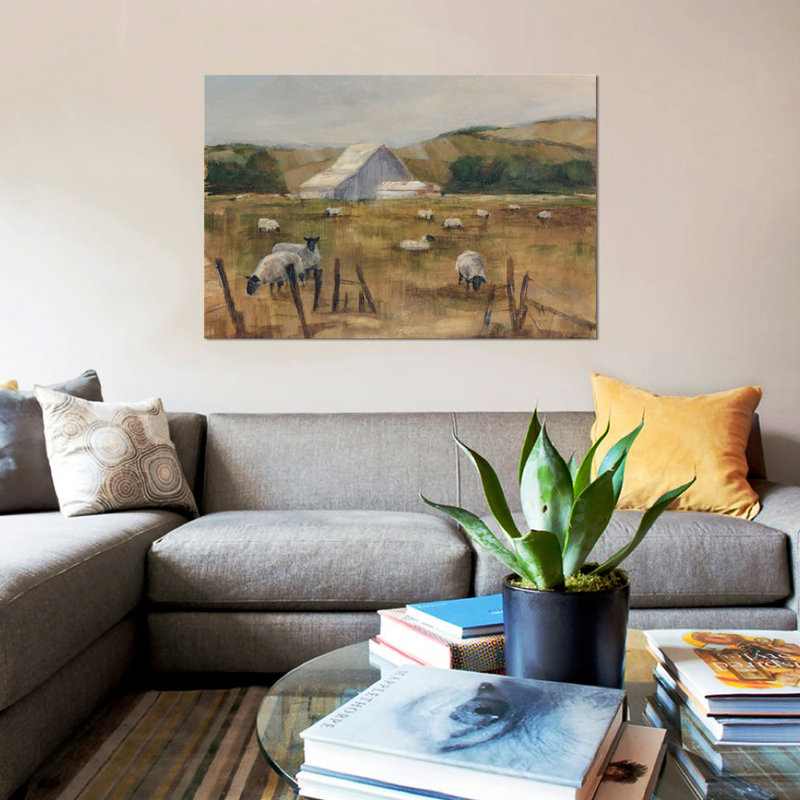 «Grazing Sheep I» par Ethan Harper, reproduction sur toile tendue sur châssis, H 18 po x l 26 po x p 1,5 po, Toile tendue