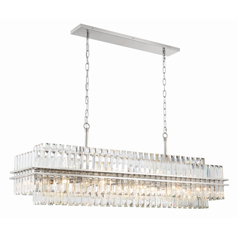 Lustre linéaire moderne pour îlot de cuisine à 16 lumières Clementie, Nickel poli