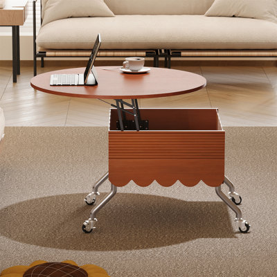 Round Lift-Top Coffee Table With Wheels, Metal Frame And Multi-Colour Lighting In 27.6"