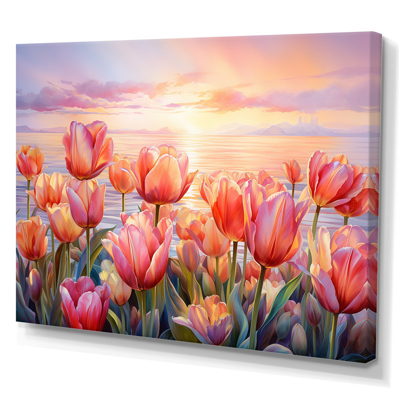 Tulipes coucher de soleil IV - Tulipes, art mural, Toile tendue, H 34 po x l 44 po x P 1,5 po