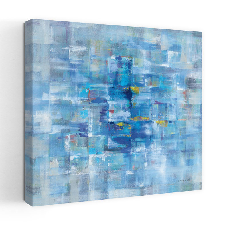Carrés abstraits contemporains bleus avec art abstrait bleu, H 18 po x l 18 po
