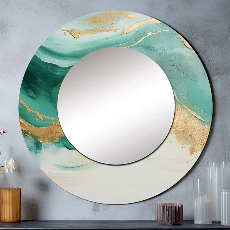 Roba doré et noir Roba Soft Wave Fusion I - miroir de formes abstraites, miroir mural rond beige, impression sur métal