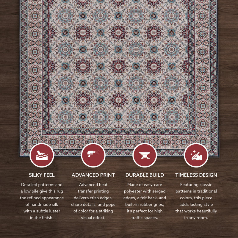 Emanuel Traditional Machine Woven Flatweave Ivory and Raspberry Area Rug with Non Skid Backing , Rectangle 2'2" x 3'2"