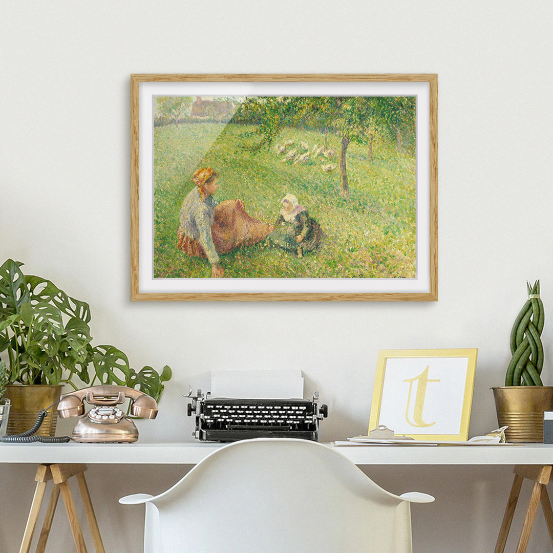 Gerahmtes Papierbild Gänsehirtin von Camille Pissarro