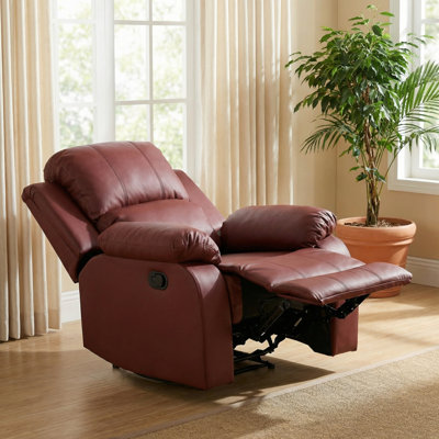 Canapé inclinable rouge en polyuréthane et PVC - Cuir respirant, structure en bois massif, fauteuil inclinable réglable avec support lombaire ergonomique, chaise de salon résistante aux égratignures