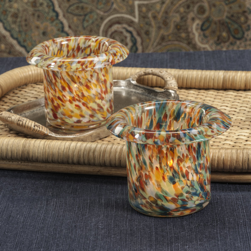 Celia 4-Piece Opal Confetti Glass Candle Holder/ Vase/ Planter Set, Amber Tones