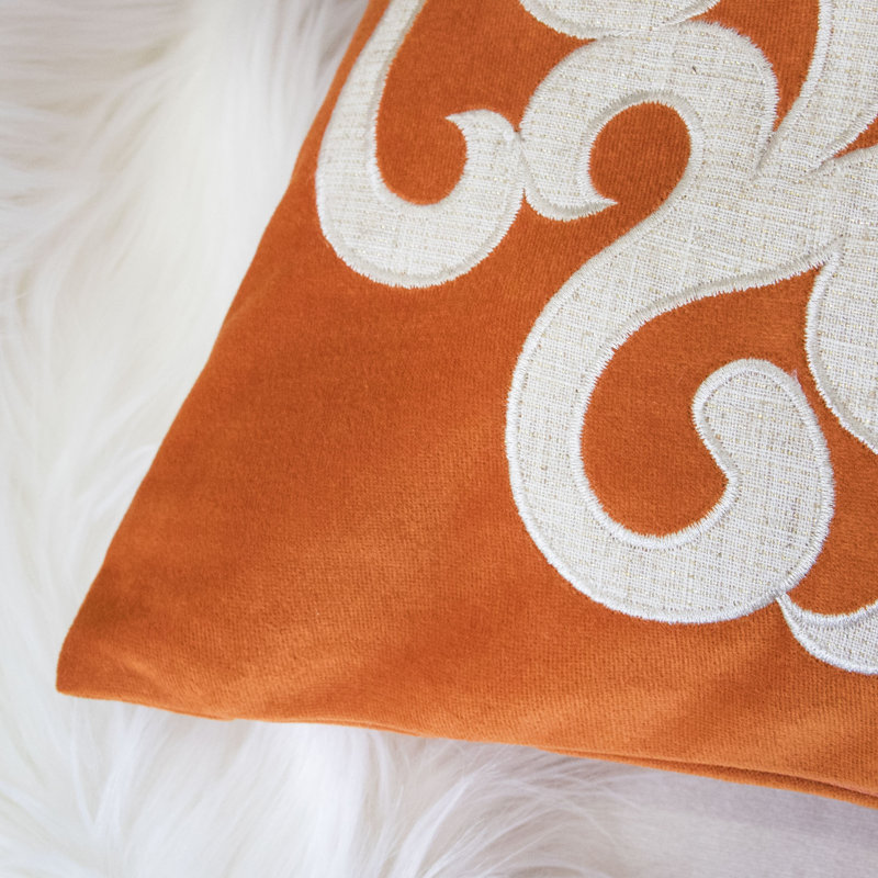 Appliqued Velvet Reversible Throw Pillow, Spice