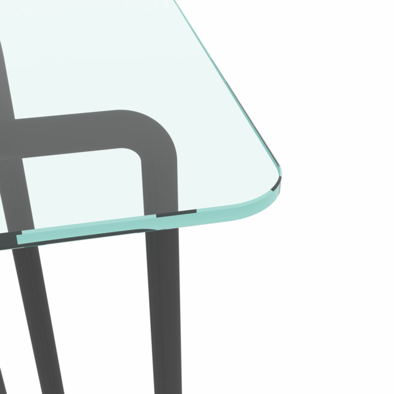 Console avec pied de table rectangulaire en verre trempé rectangulaire, Transparent