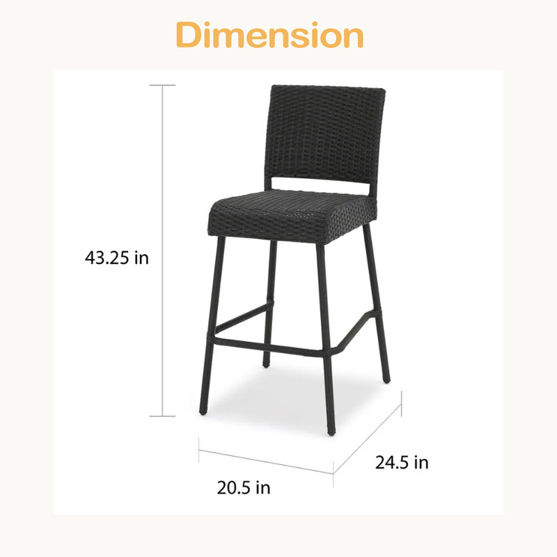Ensemble de 2 tabourets de bar 29 po en rotin PE sans accoudoirs, Marron foncé