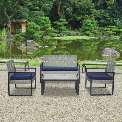 4-Piece Patio Furniture Set Outdoor Balcony Porch Garden Backyard Lawn Furniture  Acacia Wood Table Top