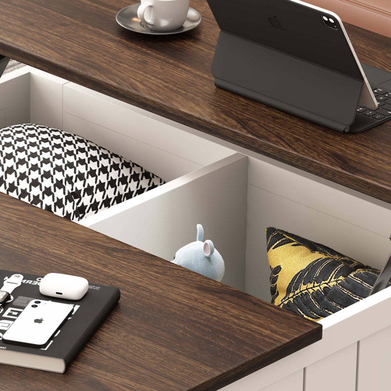 White and Brown Square Lift-Top Coffee Table with Storage
