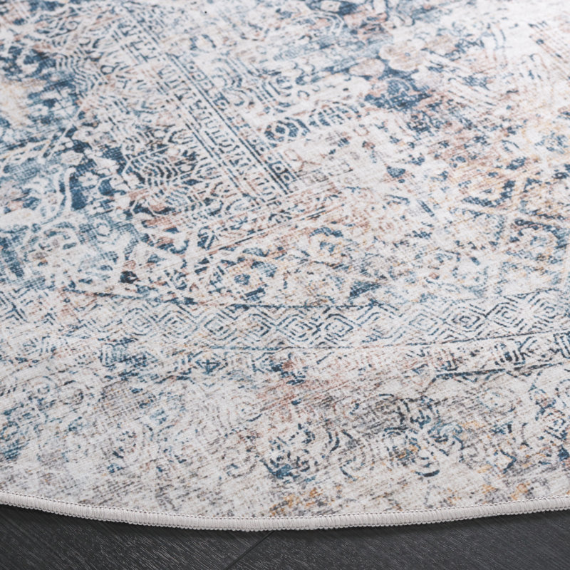Persaud Area Rug In Navy / Beige, Round 6"