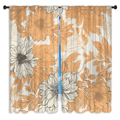 Rideaux de fenêtre orange et beige à motif floral transparent et obscurcissant - 2 panneaux