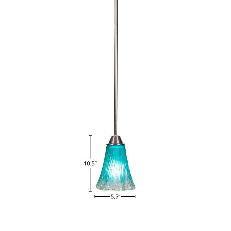 Luminaire suspendu à tige avec verre 5,5 po Achen Paramount, Bleu, Nickel brossé