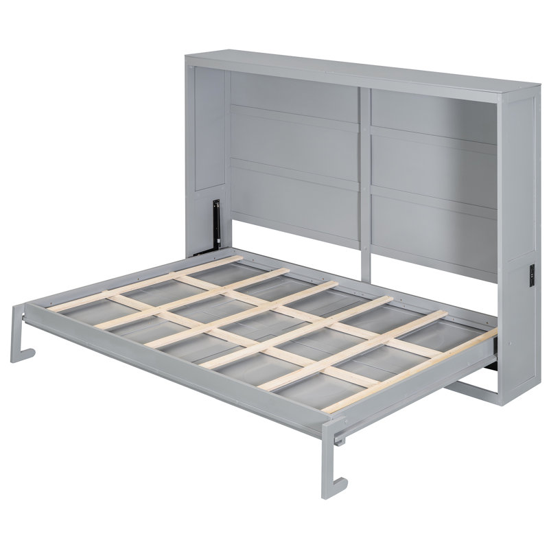 Grand lit escamotable en gris - idéal pour les petits espaces sans sommier tapissier, ce qui permet d'économiser de l'espace et d'offrir un espace de couchage confortable