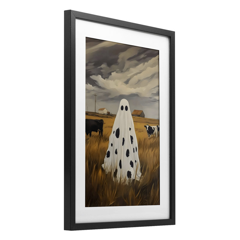 «Cow Ghost in Farmland», reproduction sous verre encadrée, design par Arlington Prints, H 23 po x l 17 po, Cadre noir minuit
