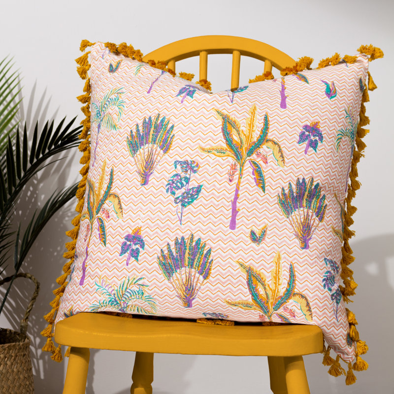 Chamae Floral Pink Square Throw Cushion, Coral