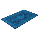 Overdyed Hand-Knotted Wool Modern-Contemporary Blue Area Rug 3' 3" x 5' 2"