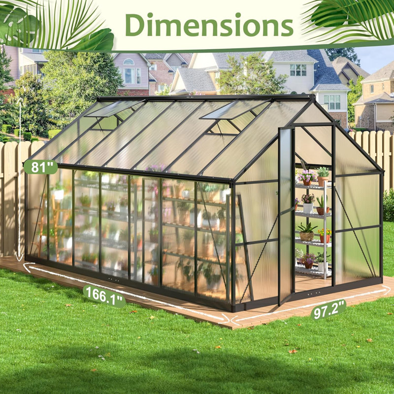 Greenhouse for Outdoors, Polycarbonate Greenhouse, 8 Ft. W x 14 Ft. D