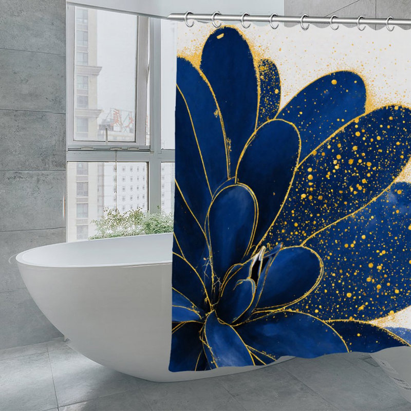 Rideaux de douche bleu marine, or et éclaboussures, 71 x 71, Bleu