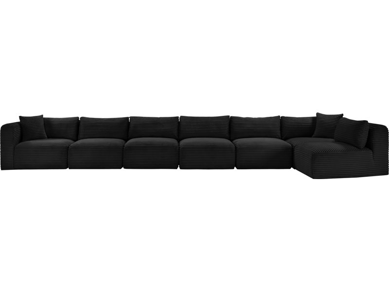 Canapé modulaire en L Carmean Performance, Tissu velours côtelé texturé noir, 5 sans accoudoirs, 2 en coin