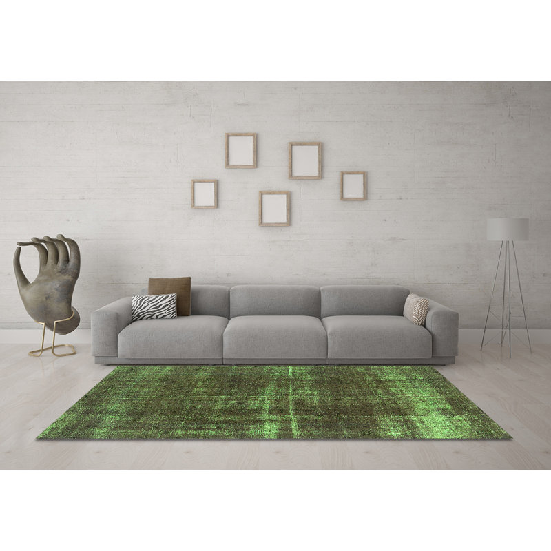 Tapis vert / noir en chenille / polyester tissé à la machine Barty, Rond 7 pi