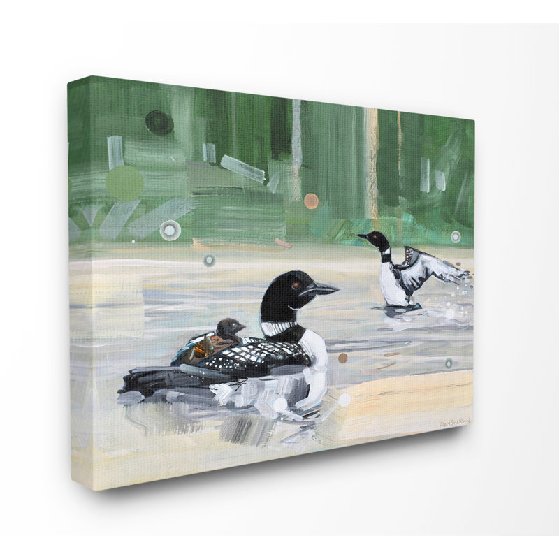 « abstract étang canards green yellow animal », reproduction d’art, H 16 po x l 20 po x P 1,5 po, Toile tendue