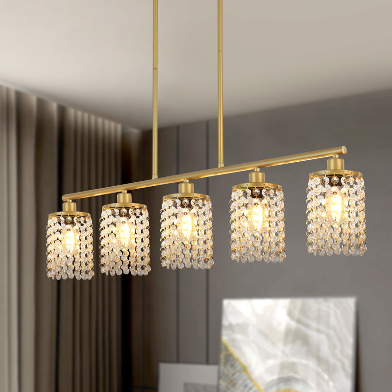 Kamaren 5 - Light 36" Wide Kitchen Island Pendant with Crystal Accents, Spray Gold
