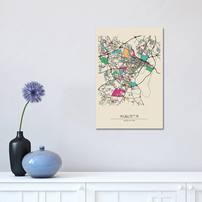 Augusta, Georgia Map 1 Piece Wrapped Canvas Wall Art, 30.48 cm H x 45.72 cm W