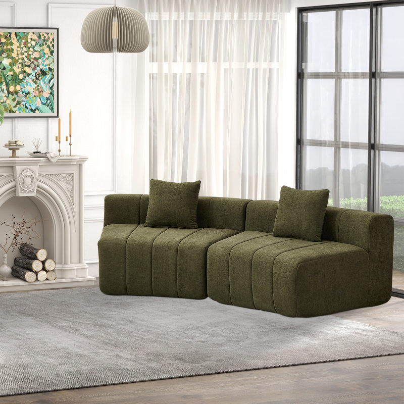 Canapé modulaire courbé en chenille avec 2 coussins - Conception semi-circulaire modulaire pour le salon, la chambre à coucher, le bureau ou le salon