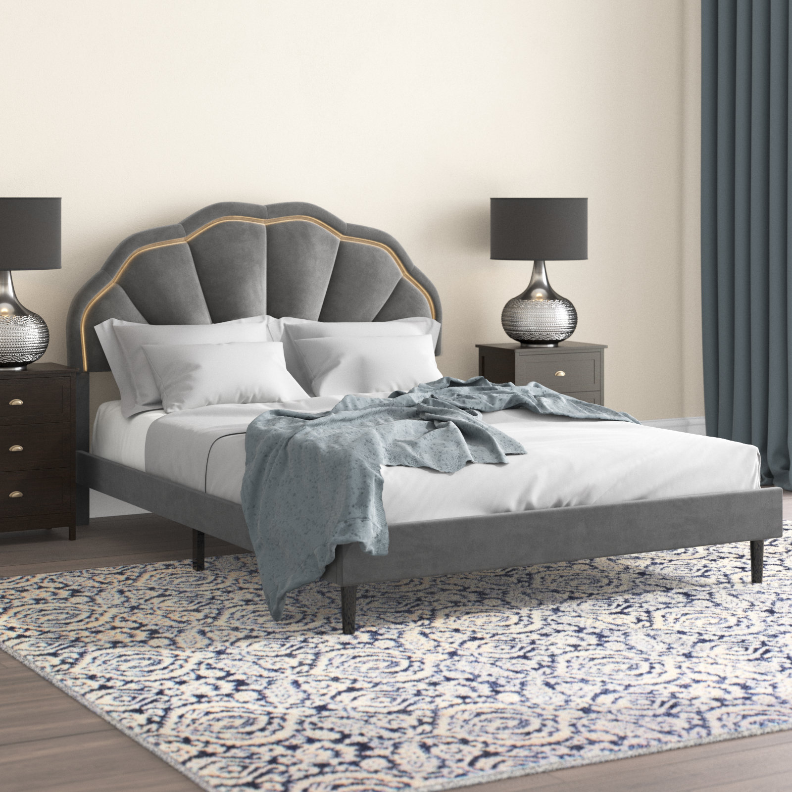 Dev queen upholstered low on sale profile platform bed