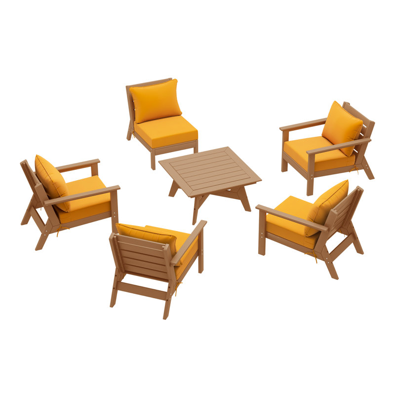 6-Piece Deep Seating Set, Teak, Yellow