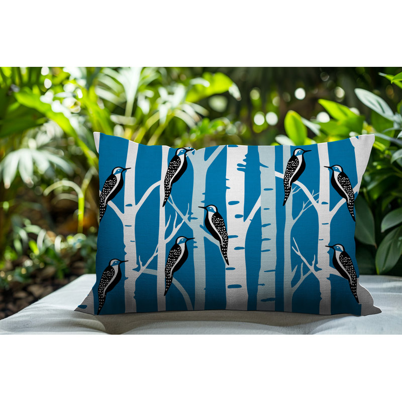Oreiller réversible intérieur / extérieur Fiore Bird, Rectangle H 14 po x l 20 po, Turquoise