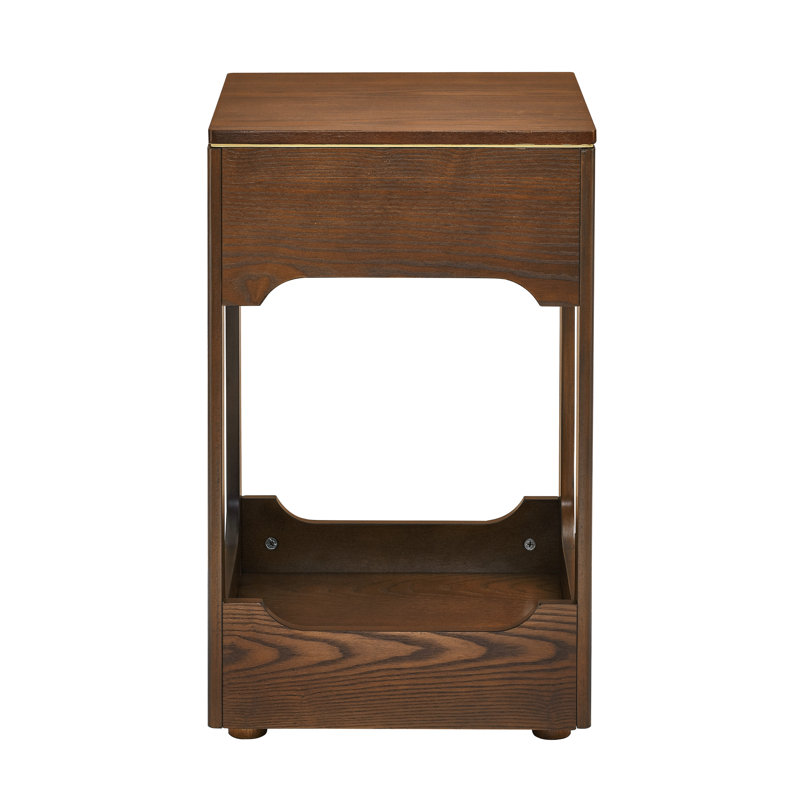 Petite table de chevet avec plateau de rangement en noyer H 25,7 po x P 15,8 po x l 15,8 po