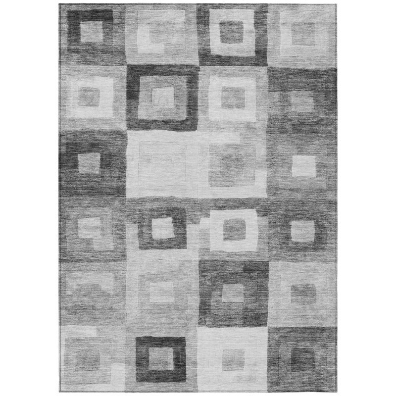 Tapis extérieur lavable à motif géométrique gris et gris anthracite 10 pi x 14 pi