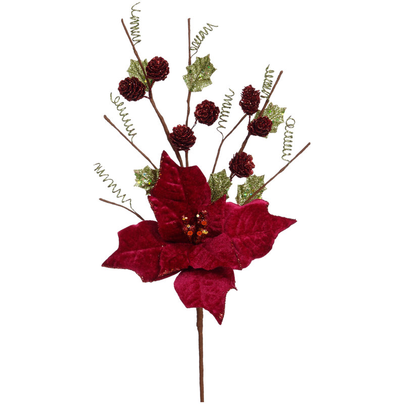 Poinsettia And Pinecone Spray -18 Inches Set Of 12