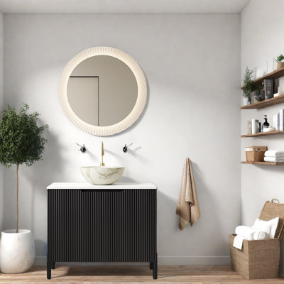 Meuble-lavabo durable avec rangement, céramique et pierre frittée, salle de bain de style moderne