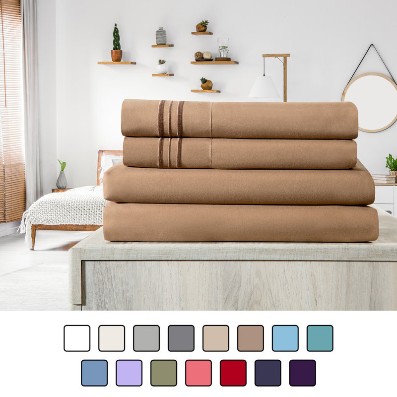 Ensemble de draps en micro-fibre, Ensemble de draps pour lit simple + drap-housse + , Marron