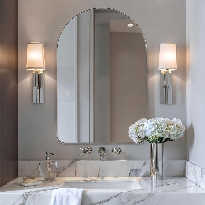 Miroir de salle de bain Hafsa Cadre en acier inoxydable, 30 po x 20 po, Chrome poli