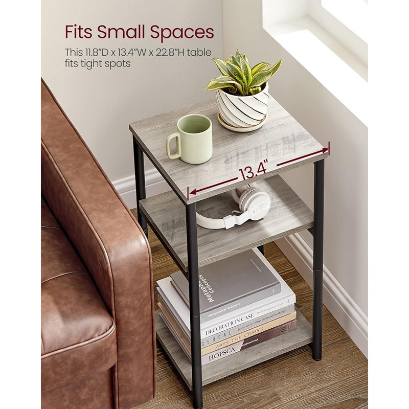 Greige and Black Metal Frame Rectangular End Table with Storage
