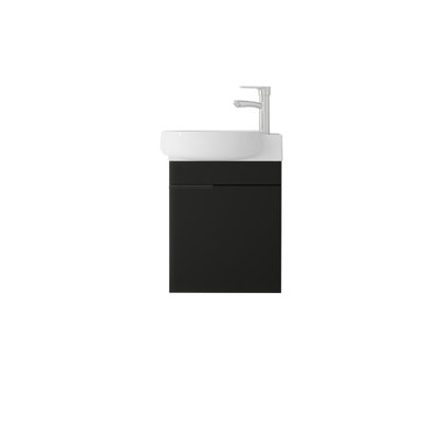 16, flottant, meuble-lavabo de salle de bain avec lavabo, avec porte à fermeture en douceur, lavabo en céramique, contreplaqué, noir