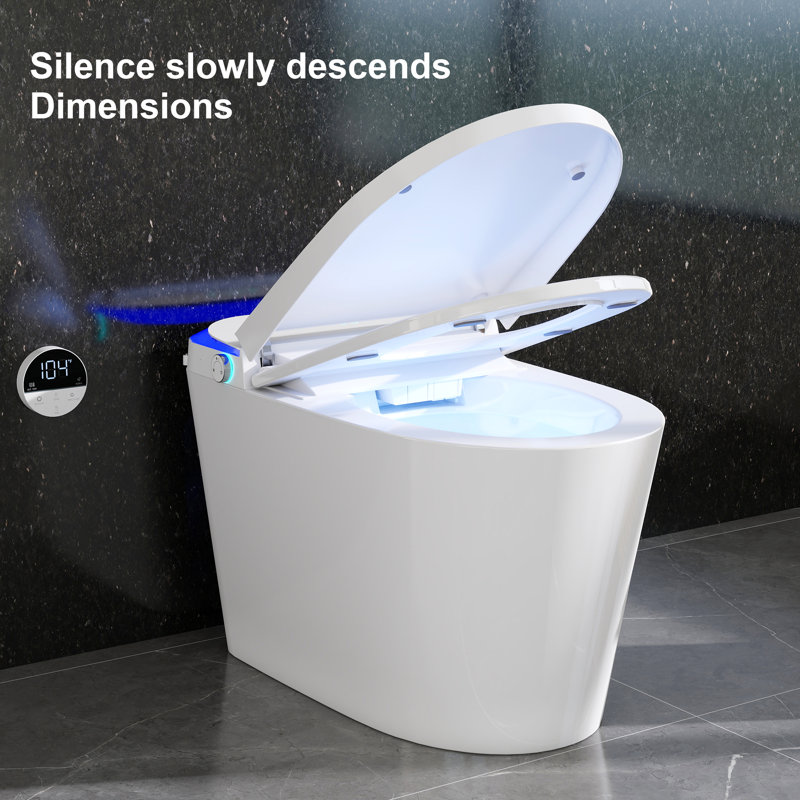 Toilette intelligente avec ouverture / fermeture automatique, capteur de pied affleurant, siège chauffant, bouclier en mousse, veilleuse, affichage à DEL, télécommande - fonctionnement sans contact,