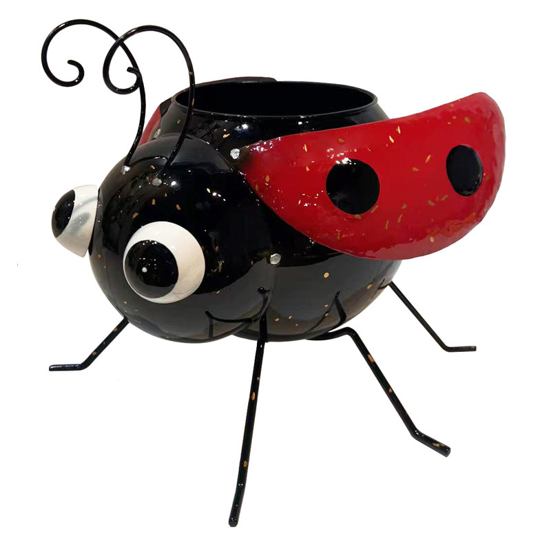 Metal Ladybug Planter Garden Art Flower Pot Yard Art Decoration