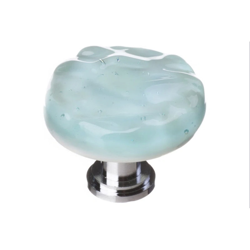 Poignée ronde en verre Glacier, Nickel satiné, Turquoise clair