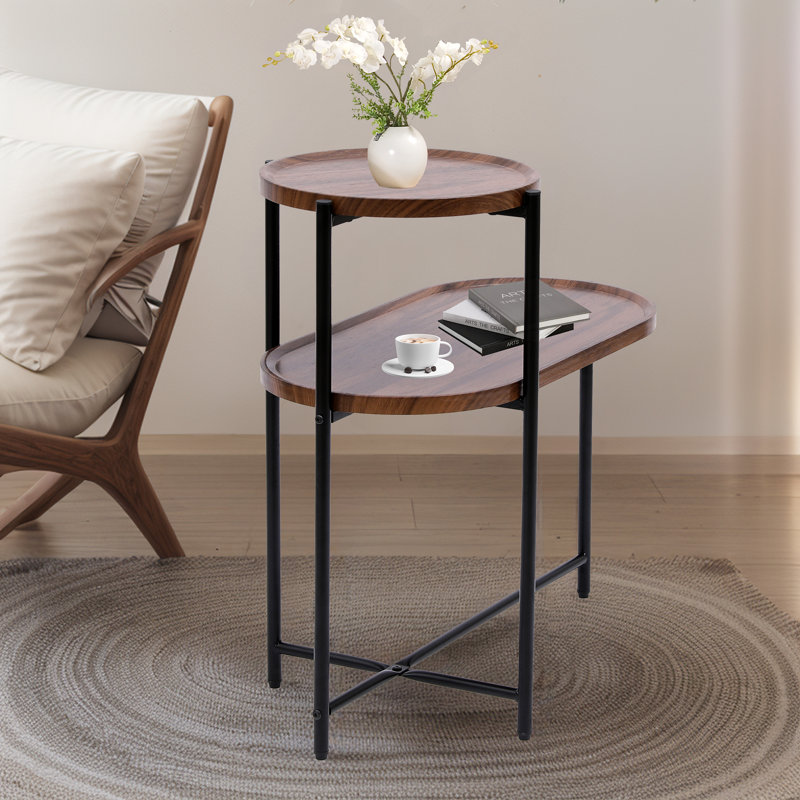 Petite table basse moderne à 2 niveaux, Brun
