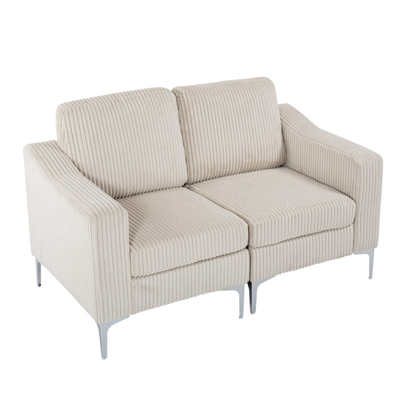 Canapé modulaire en velours côtelé beige à deux places, siège à ressorts à arc, conception modulaire, structure, étapes d'assemblage simples et siège à poches, solution sans effort