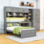 Lit plateforme simple en bois avec amplement d'espace de rangement, bande lumineuse et bureau-554108594